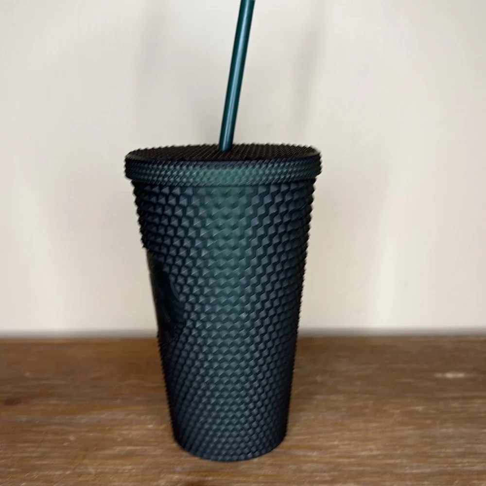 Starbucks NWT 2022 Winter Matte Green Jelly Studded 16oz Tumbler with Straw